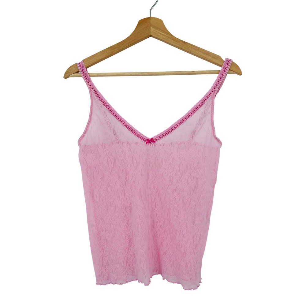 Gap Y2K Camisole Top Womens Small Pink Lace Trim Adjustable Straps V-Neck